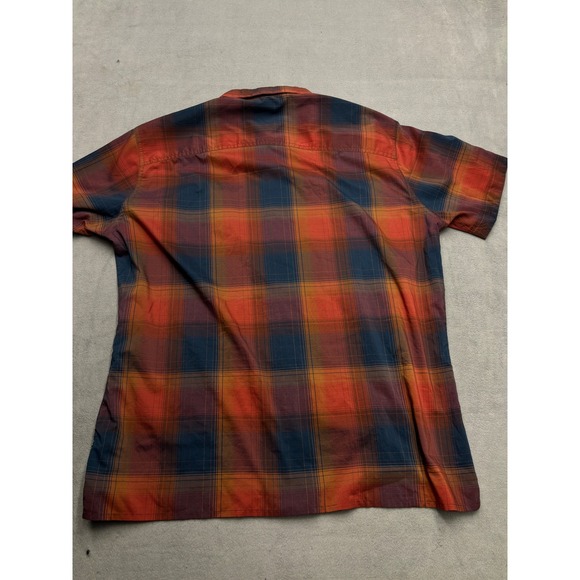 Kuhl Men's XL Plaid Short Sleeve Button Up Shirt Orange Blue Hiking Outdoors - Picture 6 of 7